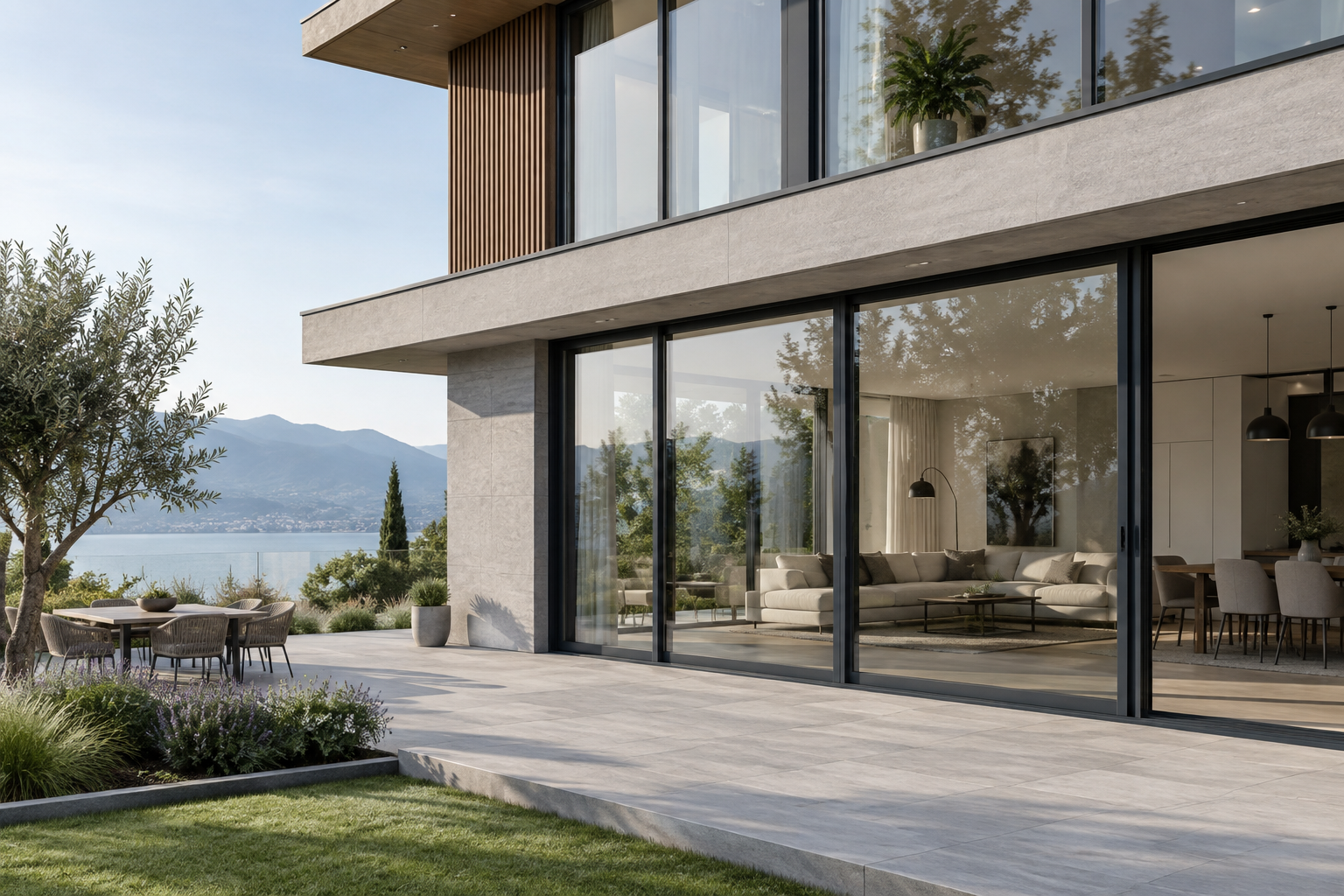 Modern façade with aluminium windows